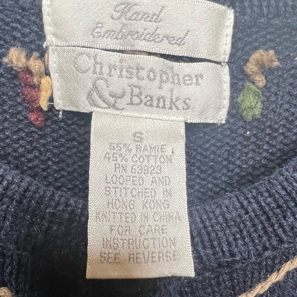 Vintage Moose & Birdhouse Christmas Sweater Cardigan Navy Size S - Picture 7 of 8